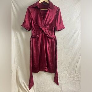 Bcbg silk blend oxblood shirt dress